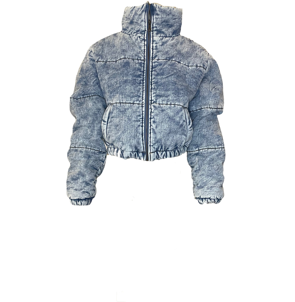 Washed Denim Puff Jacket